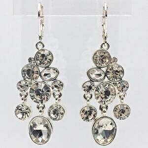 Anne Klein Silver Tone Crystal Chandelier Earrings Runway Statement